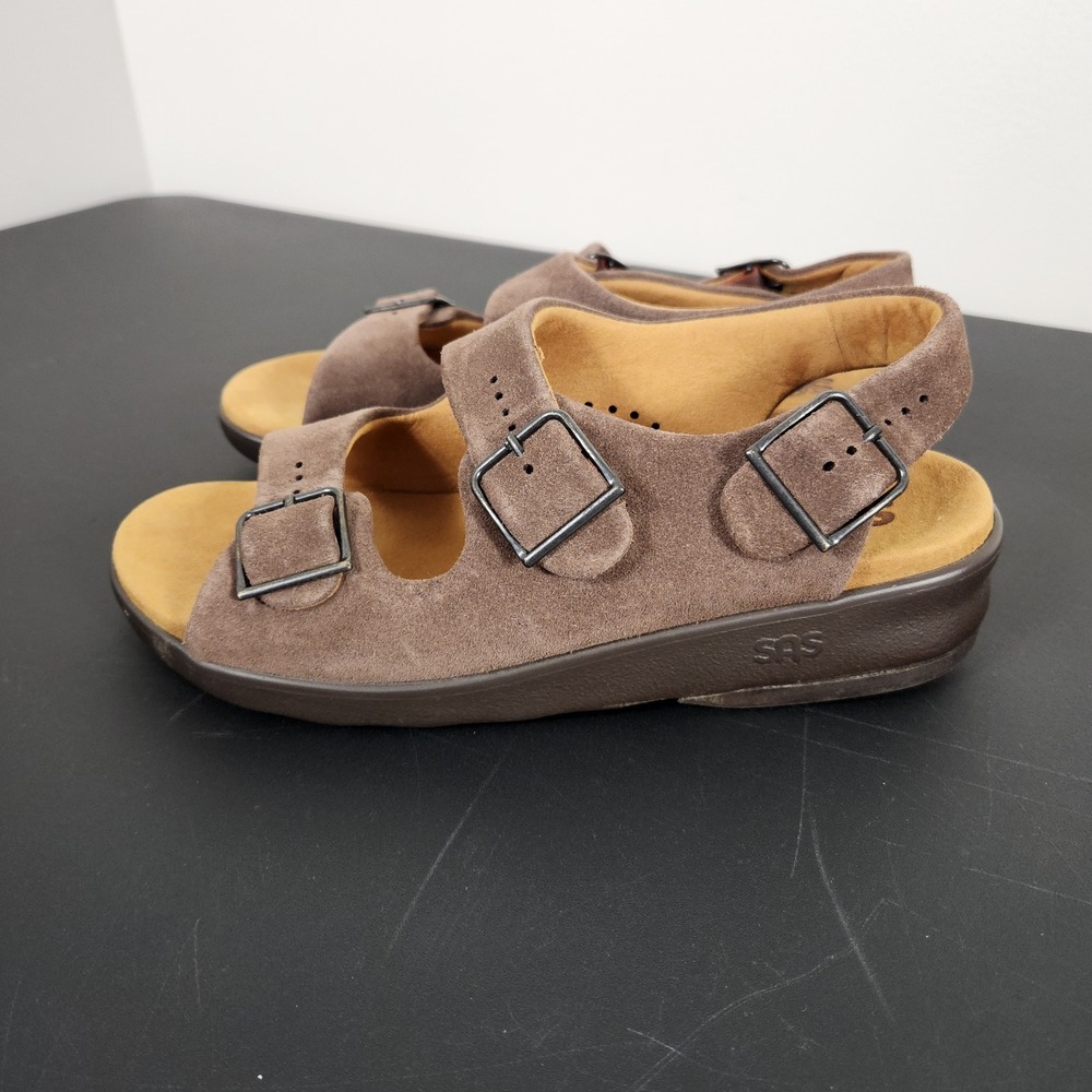 SAS Women 9 N Suede Slingback Sandals Brown Comfort Buckle Shoes Made in USA